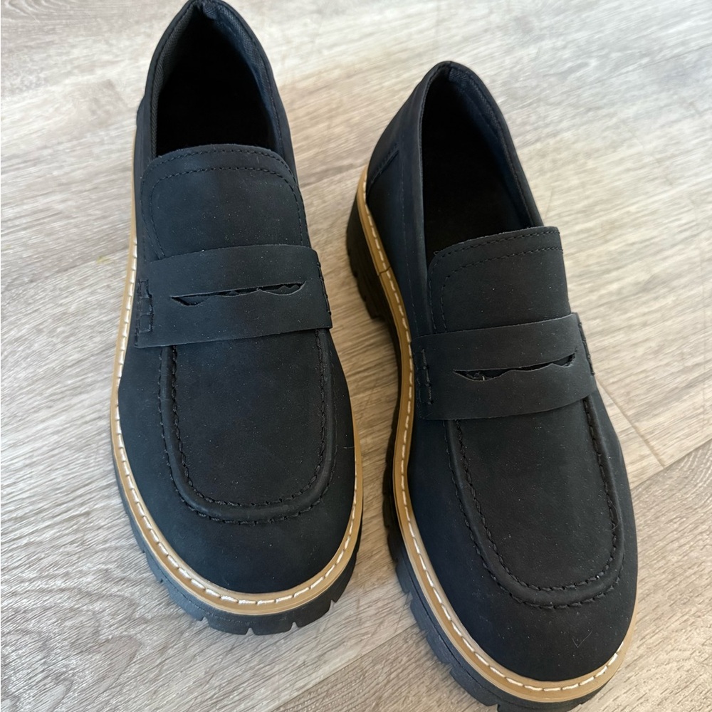 Black Loafers with Tan Sole
